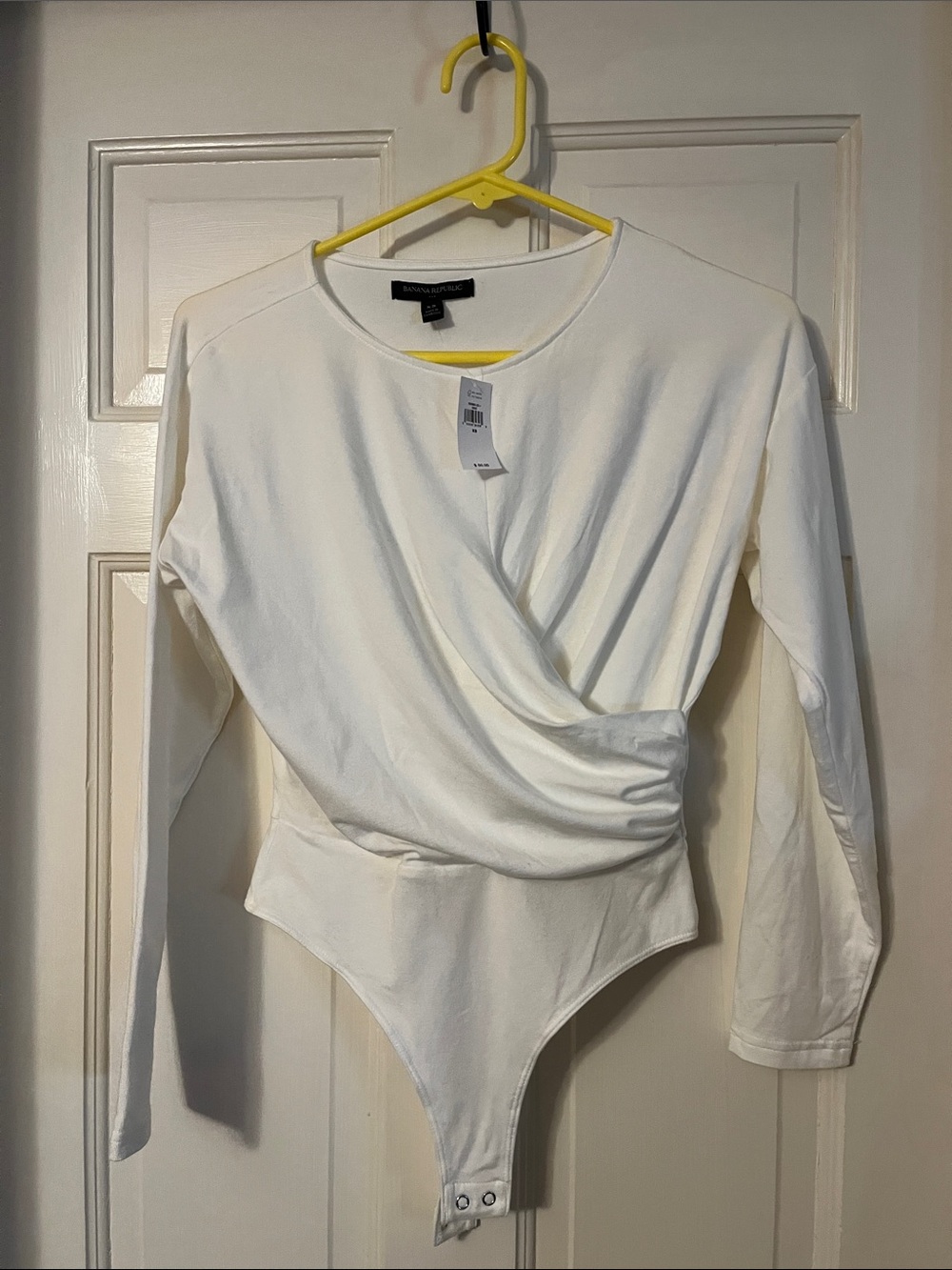 Banana Republic Cream Faux-Wrap Long Sleeve Bodysuit